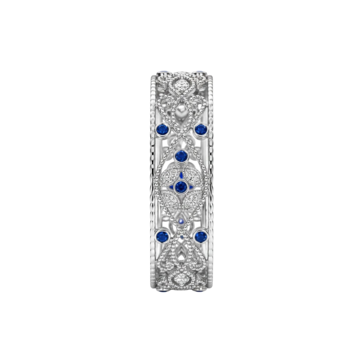 Floral Sapphire Lab Grown Diamond Band in Platinum