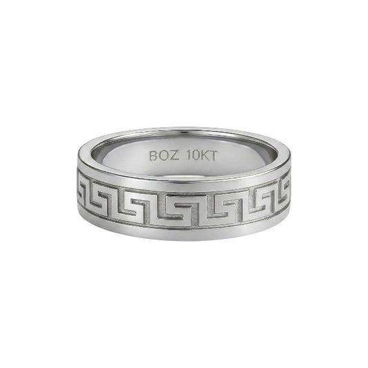 Greek Key Band 10KT gold wedding ring with meander pattern and comfort-fit interior