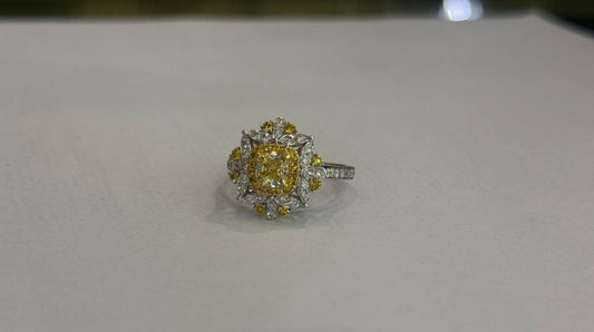 Marigold Cushion Cut Natural Yellow Diamond Engagement Ring in 18K Gold