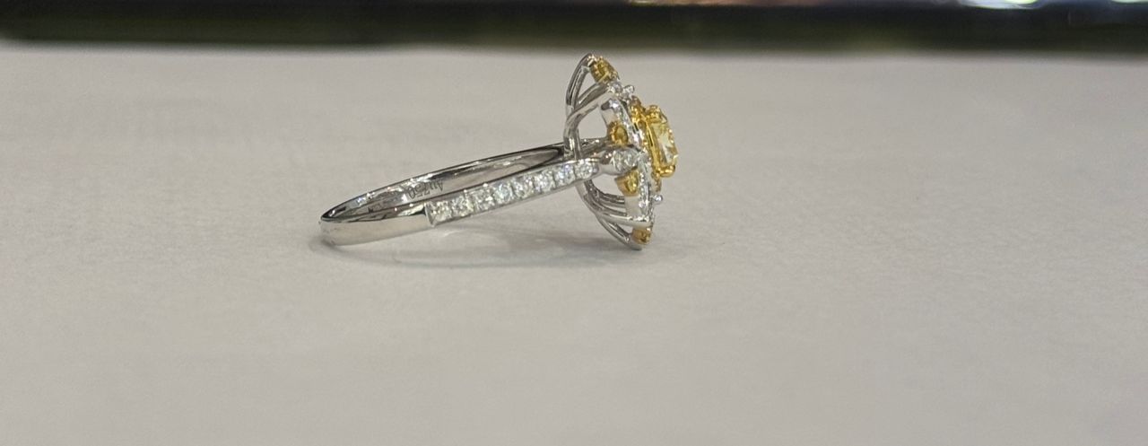 Marigold Cushion Cut Natural Yellow Diamond Engagement Ring in 18K Gold