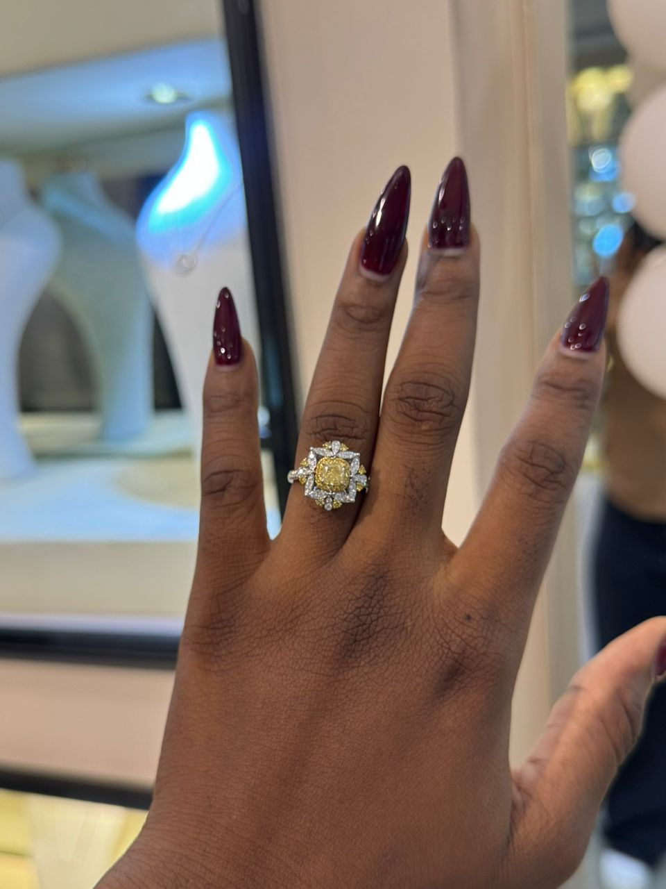 Marigold Cushion Cut Natural Yellow Diamond Engagement Ring in 18K Gold