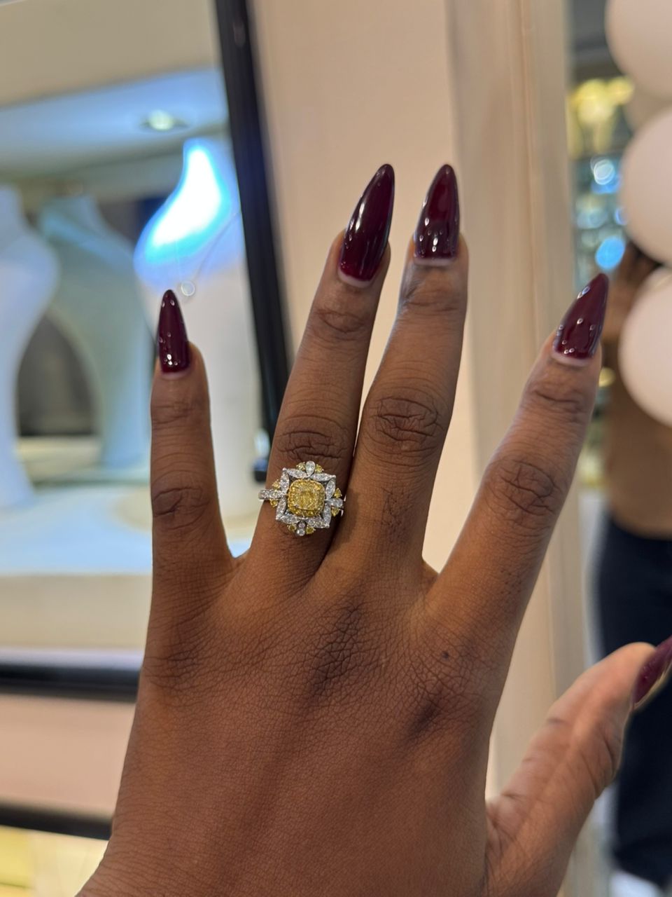 Marigold Cushion Cut Natural Yellow Diamond Engagement Ring in 18K Gold