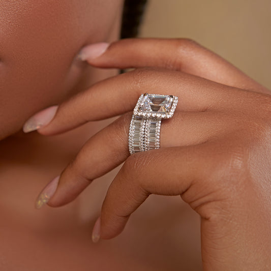 Liz Radiant Cut Moissanite  Bride Set in 18K Gold