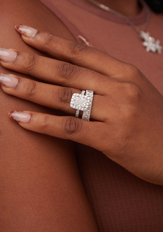 Christine Radiant Cut Lab Grown Diamonds Bride Set in 18K Gold