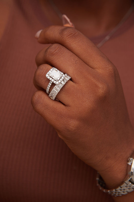 Christine Radiant Cut Lab Grown Diamonds Bride Set in 18K Gold
