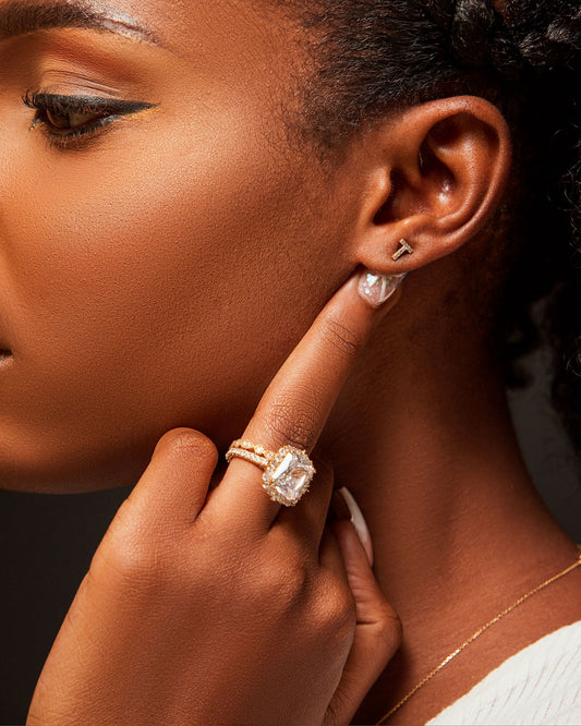 T "Initial" Diamond Stud in 18K Gold