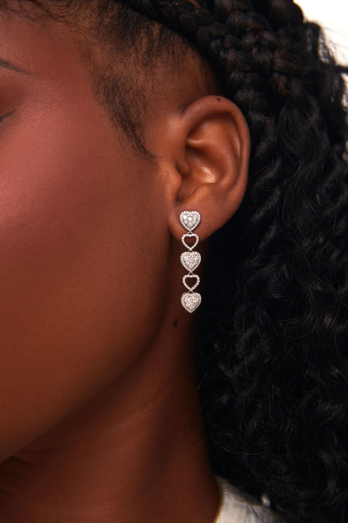 Linked Triple Heart Diamond Earrings in 18K Gold