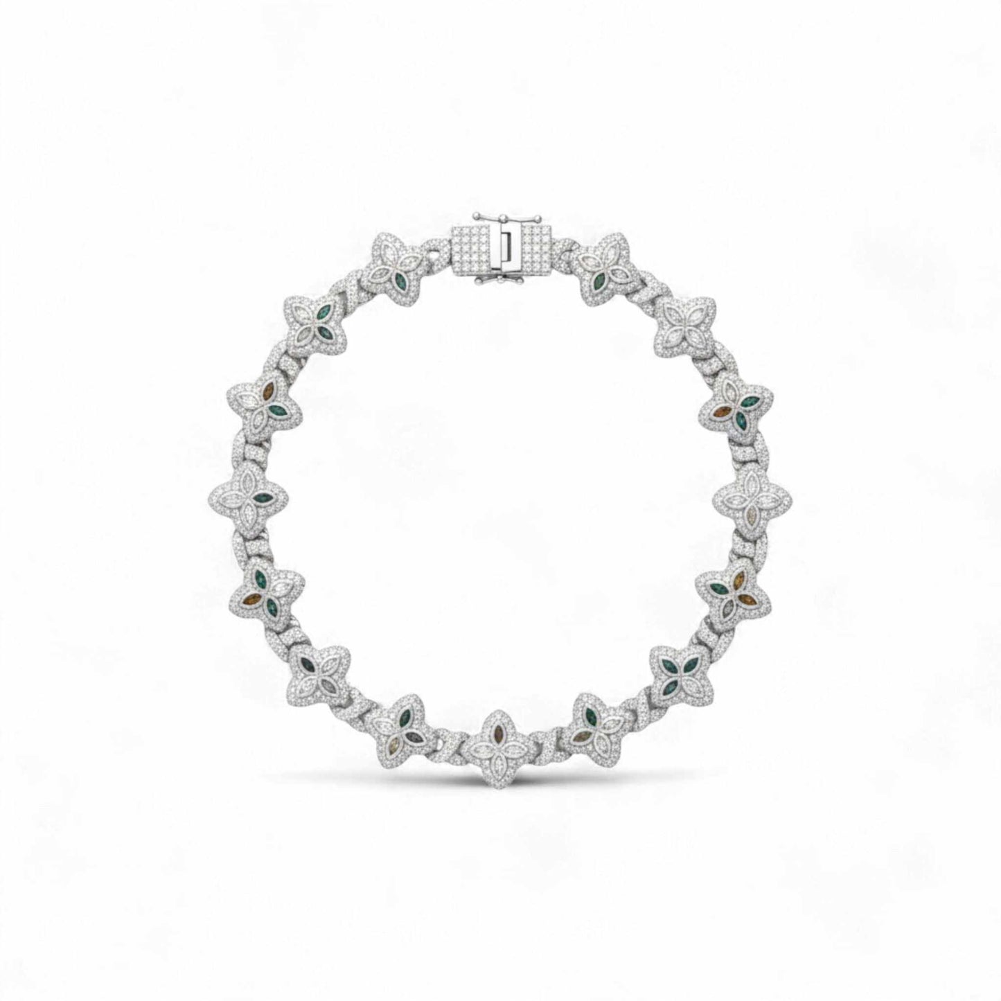 Infinity Clover Link Bracelet in 925 Sterling Silver with VVS1 D Moissanite gemstones and clover motifs