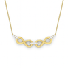 Gold infinity necklace with diamonds on a white background