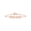 Rose gold bracelet with infinity design on a white background