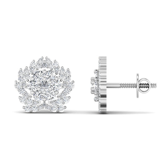 Silver earrings with a floral design on a white background