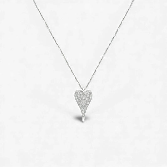 Heart-shaped diamond necklace on a light gray background