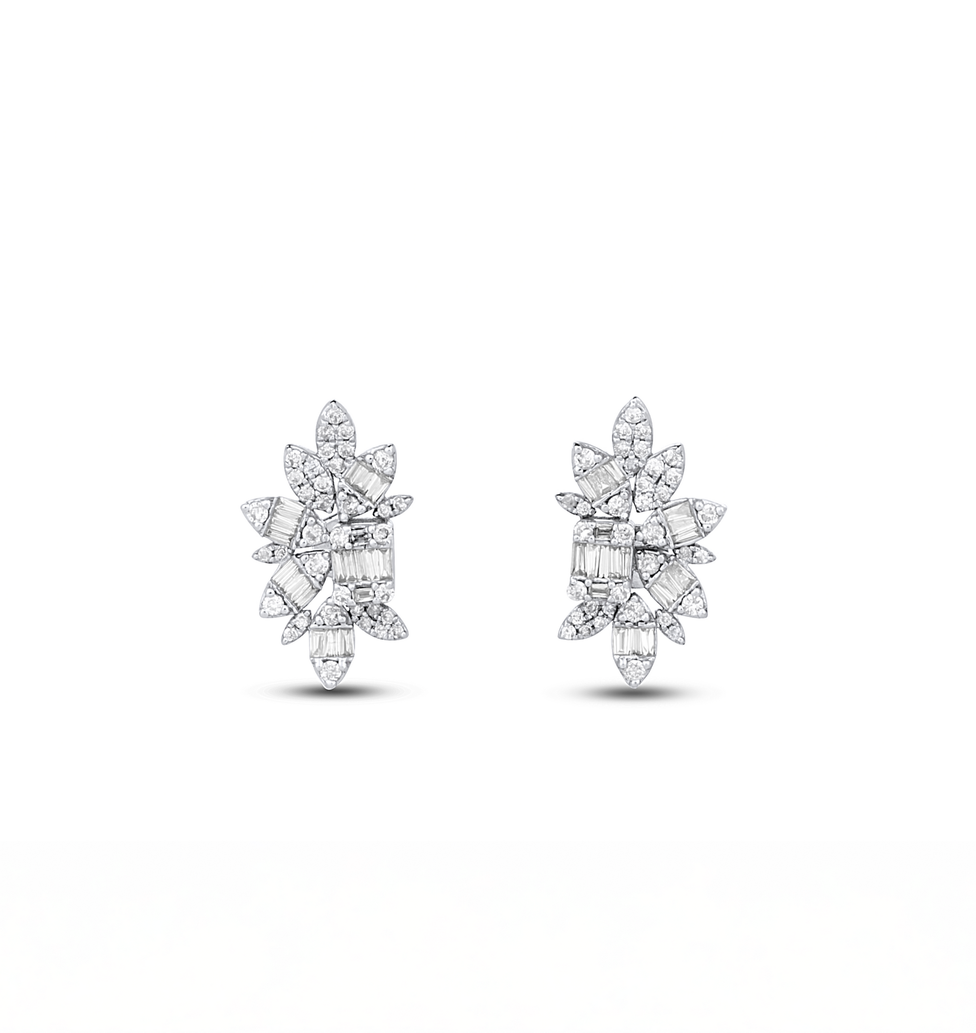 A pair of lyra-shaped diamond stud earrings in 18 karat gold.