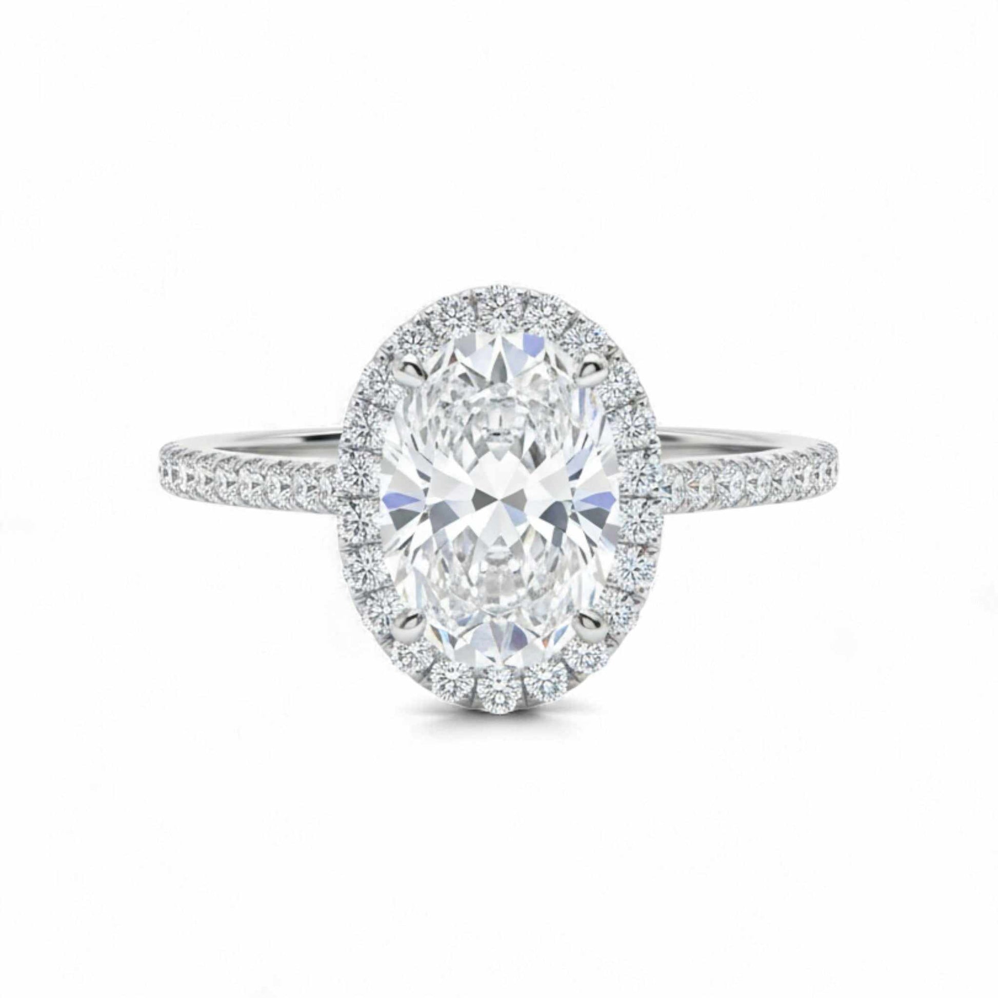 Makeda Oval Cut CZ engagement ring with oval cubic zirconia center and pavé 925 sterling silver band