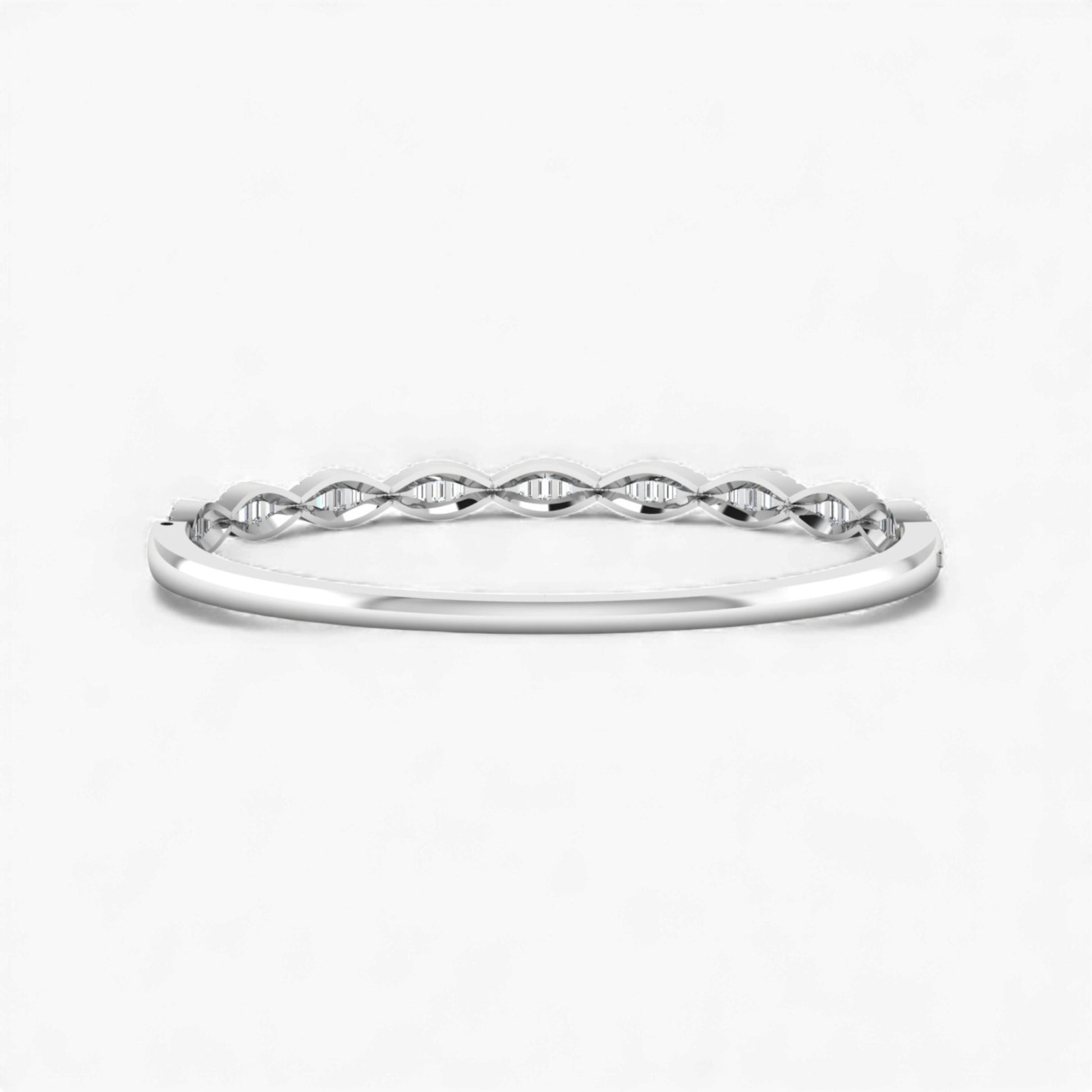 Silver ring with a braided design on a white background