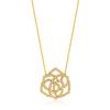Gold necklace with a rose-shaped pendant on a white background