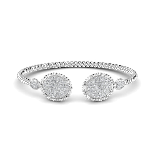 A sterling silver bracelet with two layers, featuring moissanite gemstones in a geometric pattern.