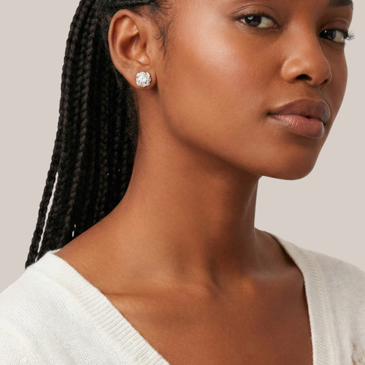 Moonstone Moissanite Stud Earrings in 925 Sterling Silver