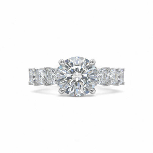 Moremi Round Cut CZ engagement ring with round-cut cubic zirconia and sterling silver band