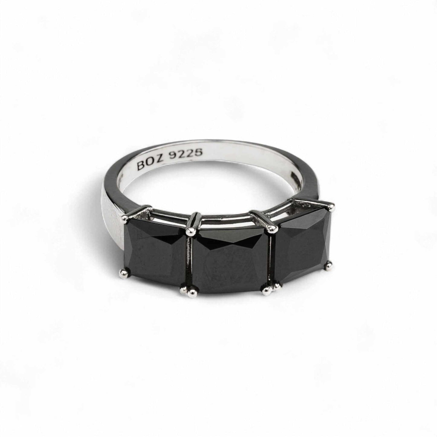 Nana Black CZ Engagement Ring with three black cubic zirconia stones in 925 sterling silver band