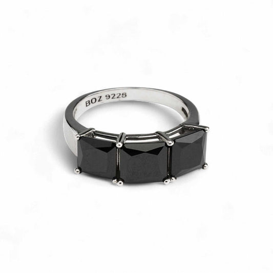 Nana Black CZ Engagement Ring with three black cubic zirconia stones in 925 sterling silver band