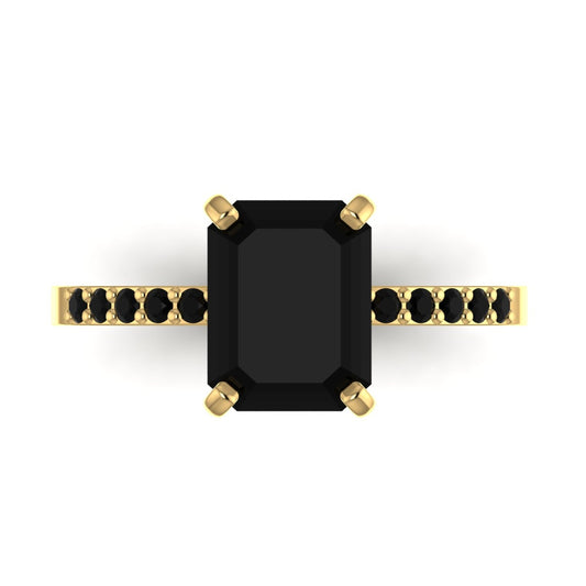 No Halo Black Emerald cut Moissanite Engagement Ring in 18K Gold