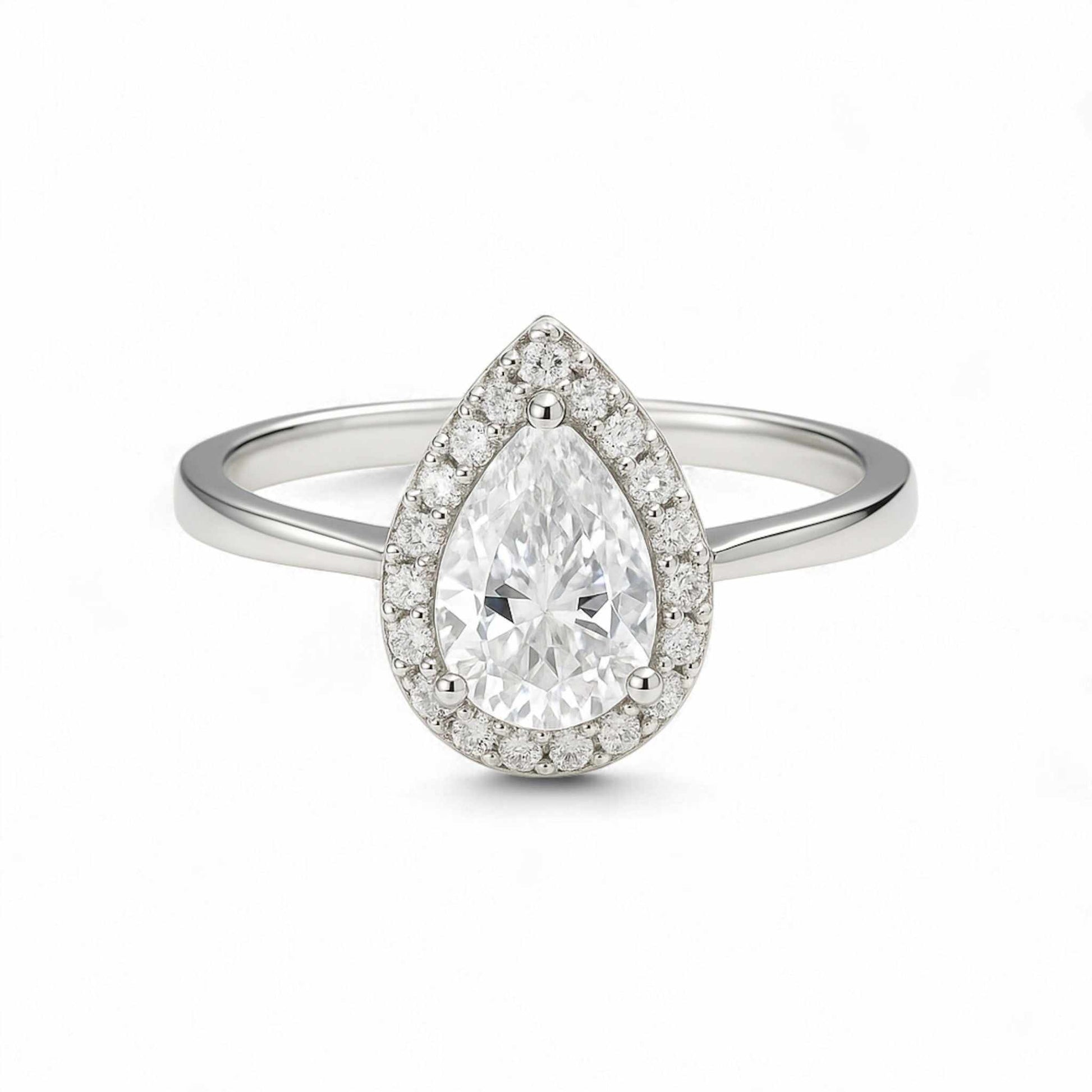 No Halo Pear Solitaire CZ Engagement ring in 925 Sterling Silver with pear-cut cubic zirconia centerpiece