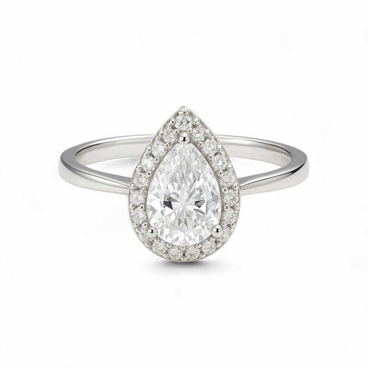 No Halo Pear Solitaire CZ Engagement ring in 925 Sterling Silver with pear-cut cubic zirconia centerpiece