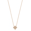 Rose gold necklace with a floral pendant on a white background