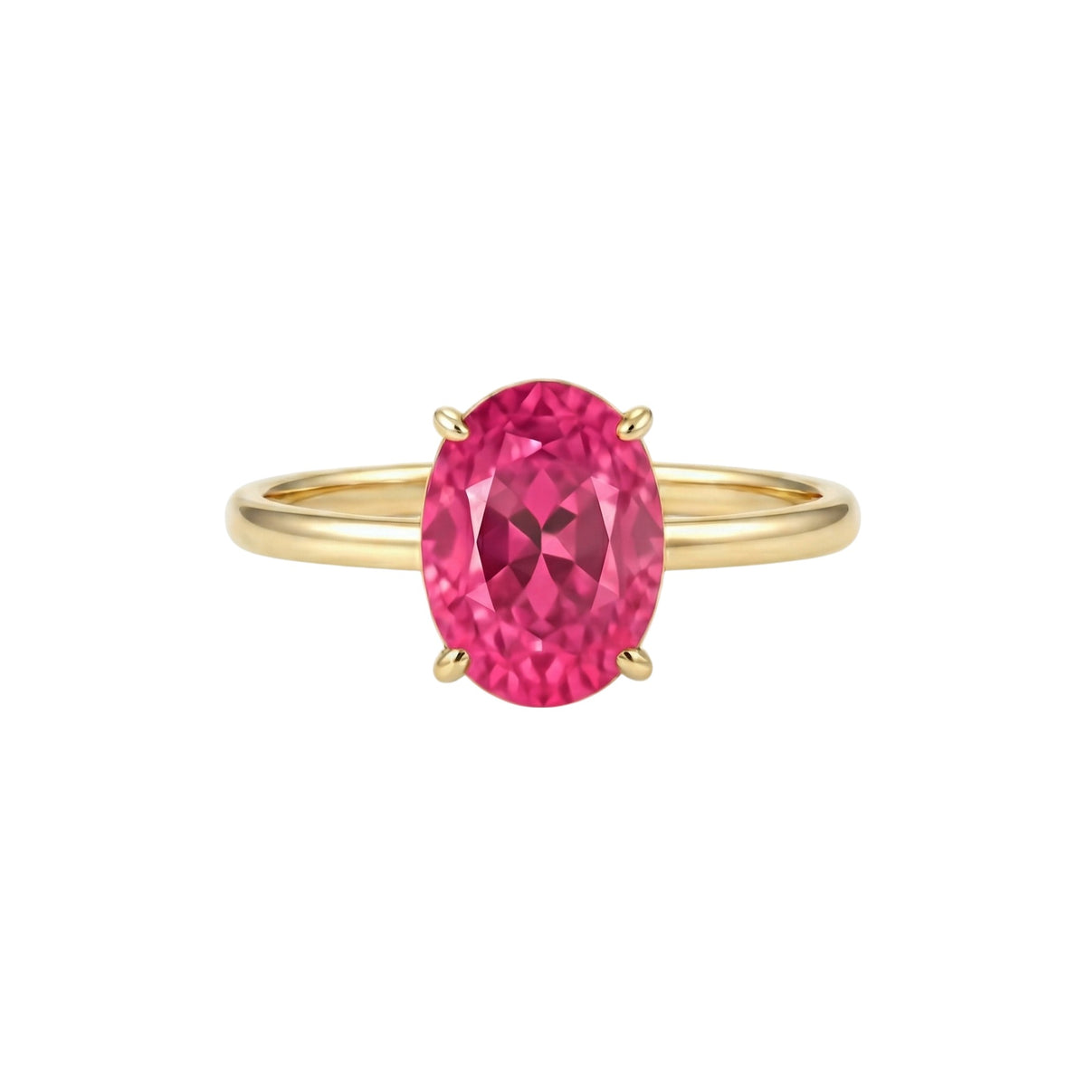 Gold ring with a pink gemstone on a white background