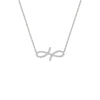Silver necklace with an infinity symbol on a white background
