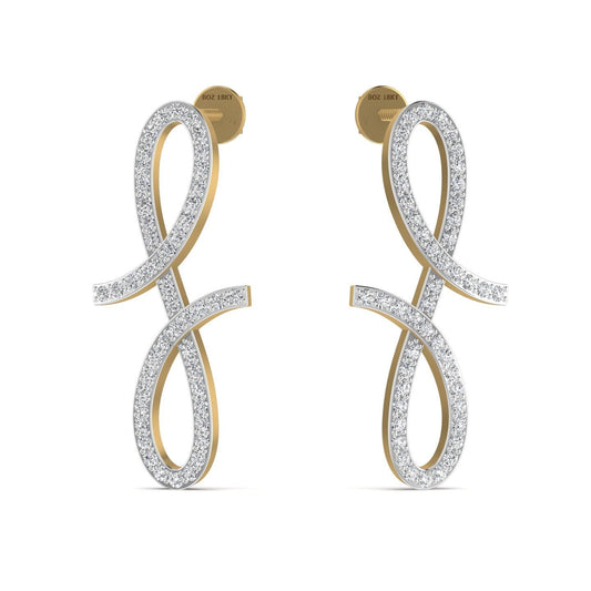A pair of 18 karat gold earrings featuring a mini pave diamond design.