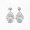Pair of silver chandelier earrings on a white background