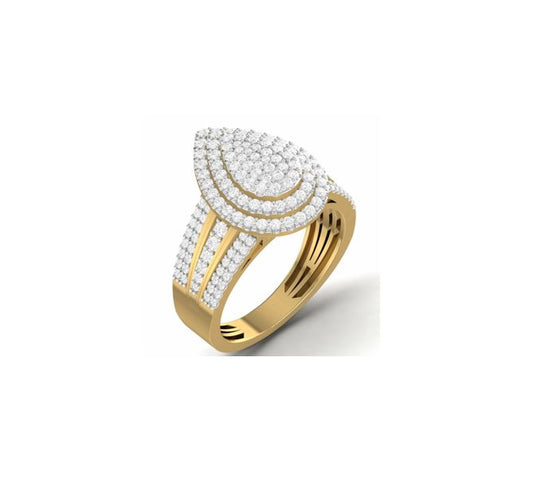 Gold ring with diamond accents on a white background