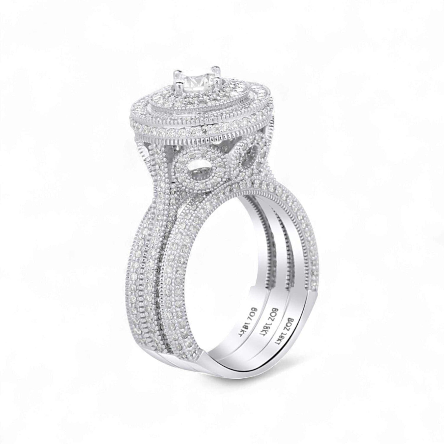Zack Triple Halo Round Cut 3-piece Natural Diamond Bride Set in 18KT Gold
