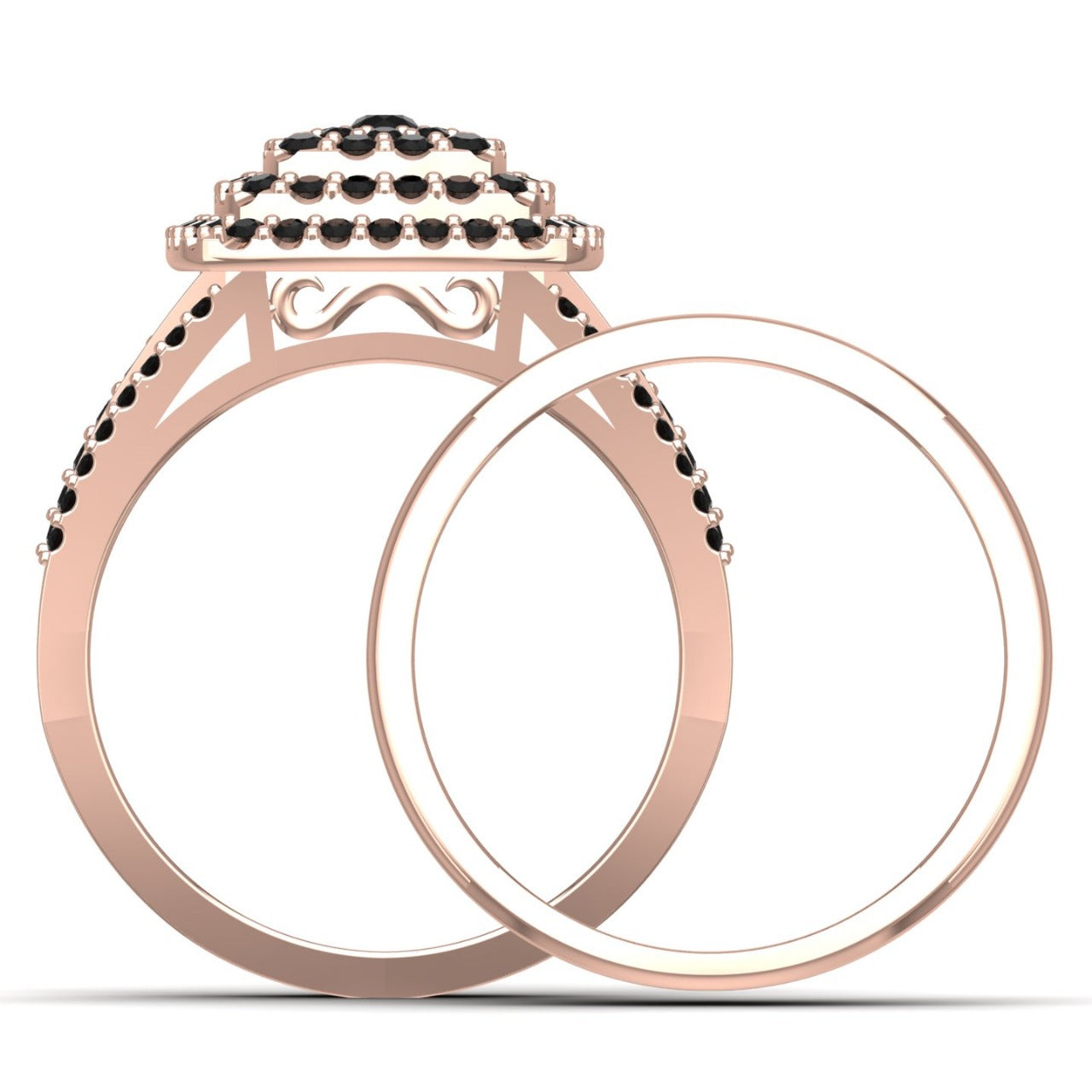 Omoni Cushion Cut Cluster Black Diamond Bride Set in 18K Gold