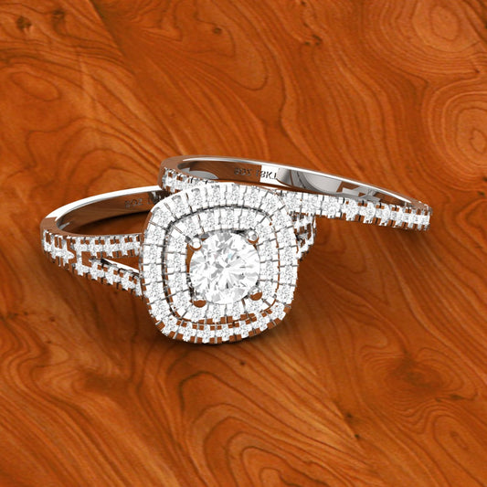 Audre Round Cut Natural Diamonds Cluster Bride Set in 18K Gold