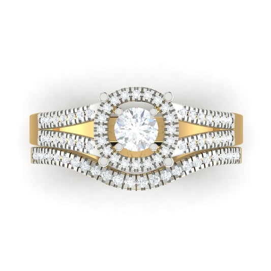 Precious Round Cut Diamond Cluster Bride Set in 18K Gold
