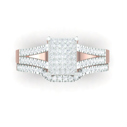 Precious Radiant Cut Natural Diamond Cluster Bride Set in 18K Gold