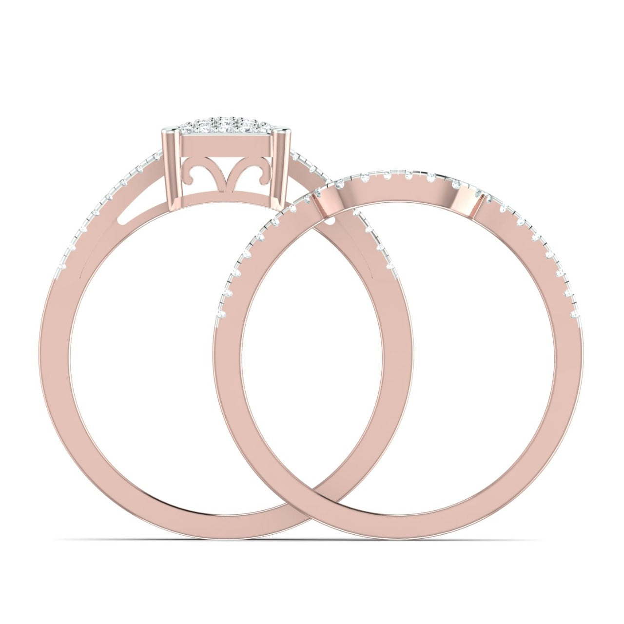 Precious Radiant Cut Natural Diamond Cluster Bride Set in 18K Gold