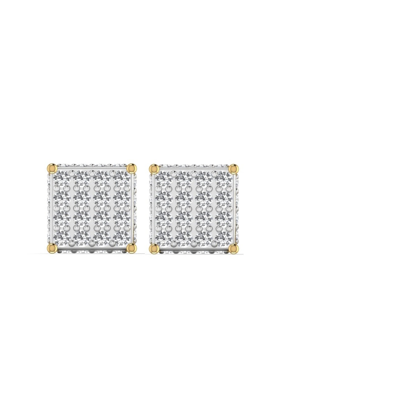 Linear Square Cluster Natural Diamond Stud Earrings