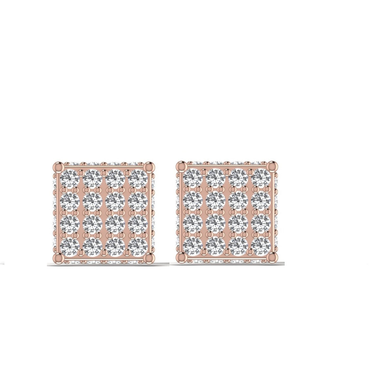 Linear Square Cluster Natural Diamond Stud Earrings