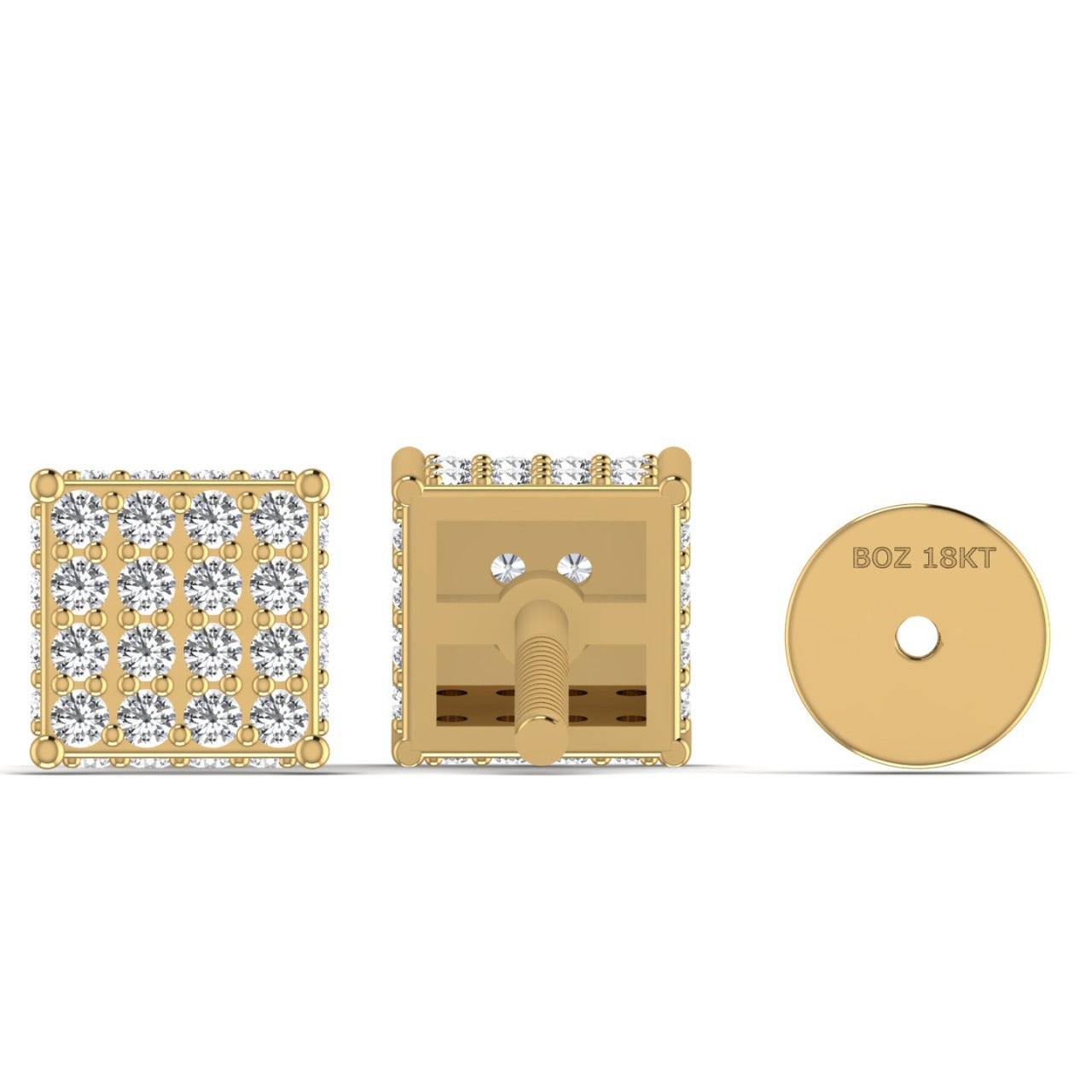 Linear Square Cluster Natural Diamond Stud Earrings