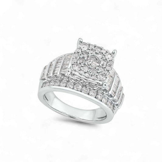 Tobo CZ Engagement Ring in 925 sterling silver with baguette and round cubic zirconia stones