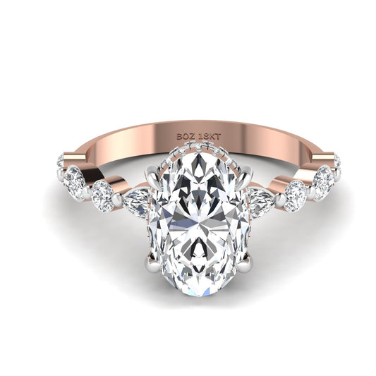 Eva 3ct Oval Cut Diamond Engagement Ring in 18K Gold