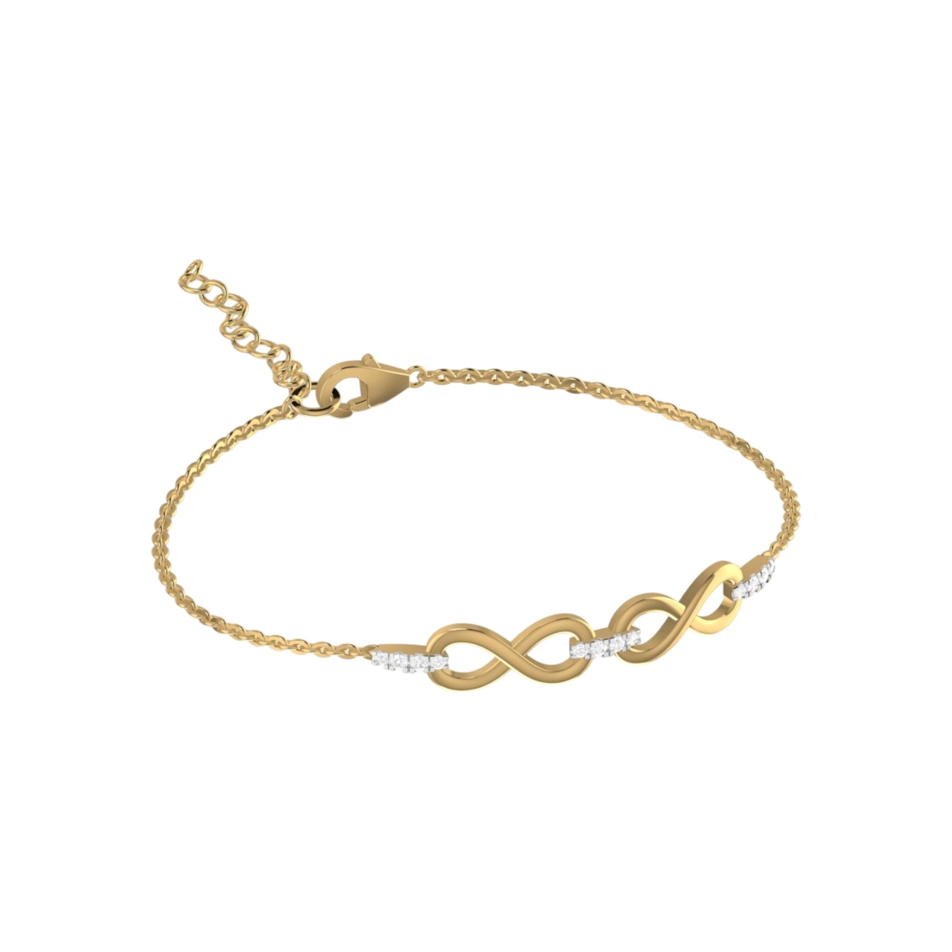Gold bracelet with an infinity symbol on a white background