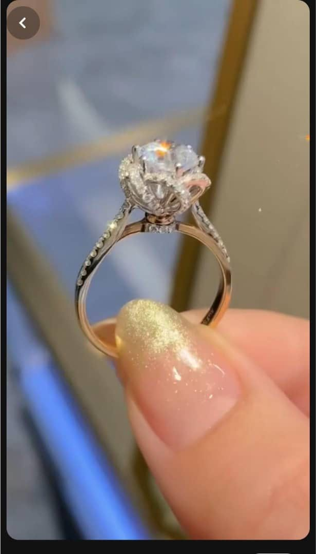 Moissanite Center Stone - Natural Diamond Sides Stone