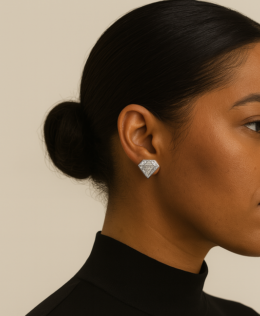 Woman wearing a black turtleneck with a neutral background