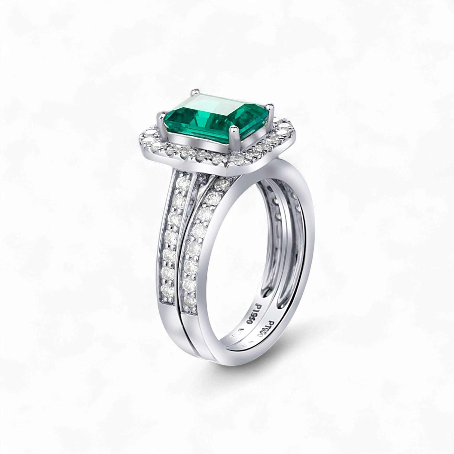 Ruby Love Radiant Cut Natural Diamond Side Stones Bride Set in Platinum
