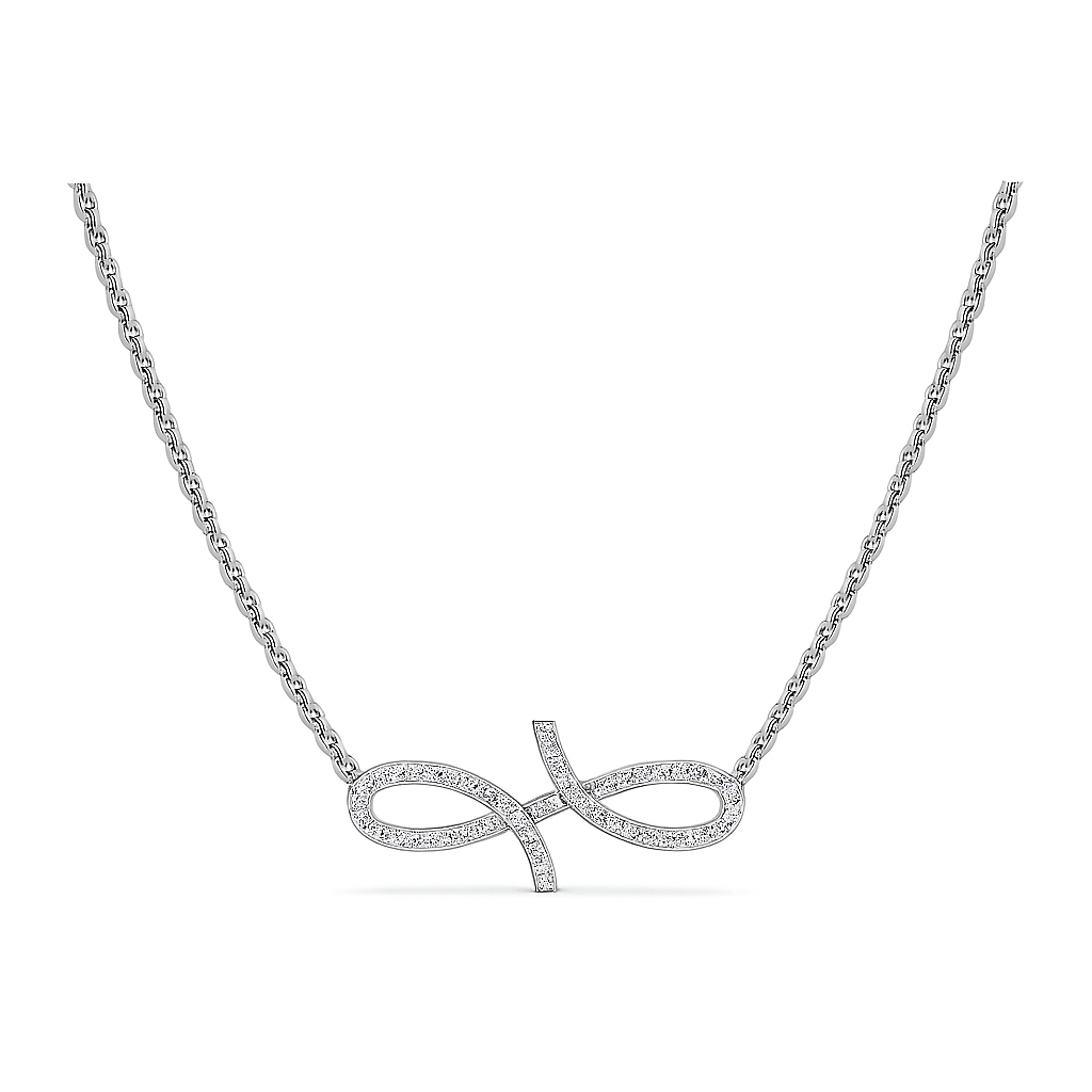 Silver infinity necklace on a white background